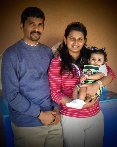 Pillai with her parents in Chicago in the year 2008.